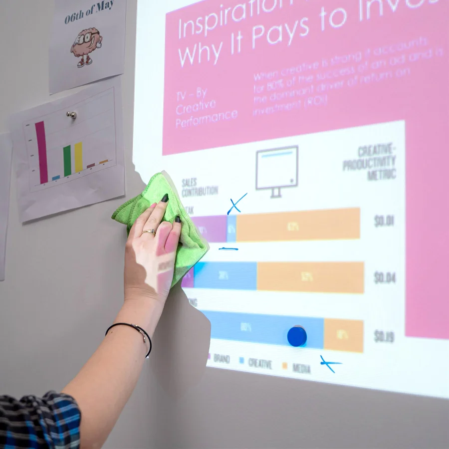 Dual use of magnetic projector screen dry erase wallpaper