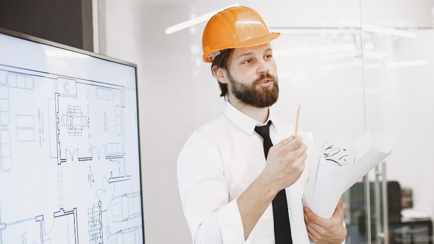 Architect engineer shows plan building
