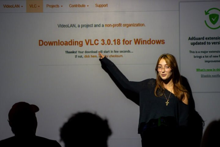 Interactive projection screen wall in office